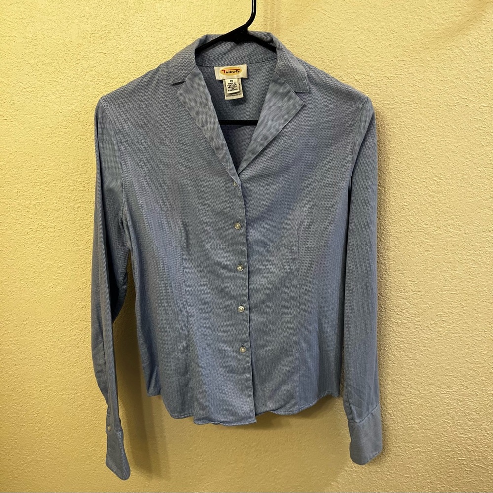 Vintage Talbots Blue Button-Up Women's Top (Size 10)
